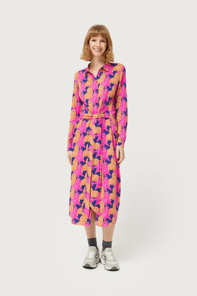 Midi shirt dress with cat print