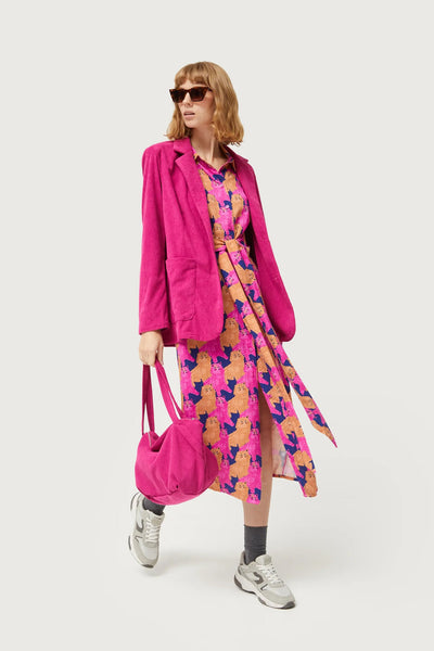 Midi shirt dress with cat print