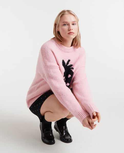 Jacquard knit sweater with Strawberry print