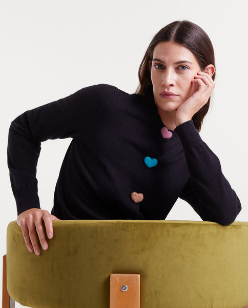 Black knitted cardigan with heart detail