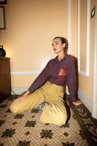 Eggplant Shirt with Embroidery