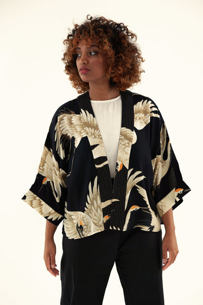 Stork Black Crepe Kimono