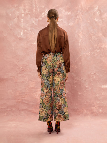 FLORAL JACQUARD PLEATED PANTS