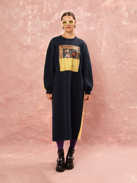 FUTTER OVERSIZED DRESS - DARK BLUE/YELLOW
