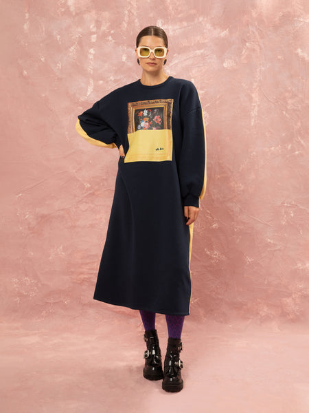 FUTTER OVERSIZED DRESS - DARK BLUE/YELLOW