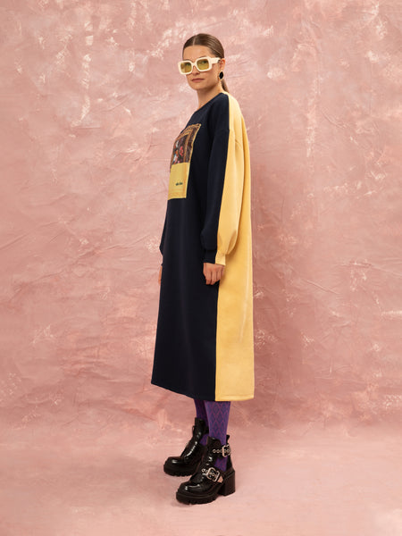 FUTTER OVERSIZED DRESS - DARK BLUE/YELLOW