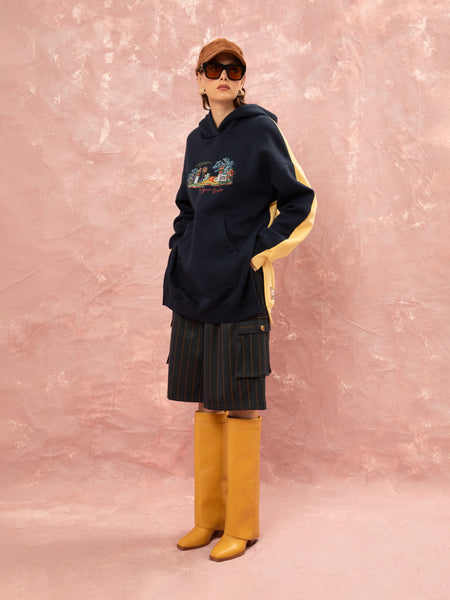 OVERSIZED HOODIE - DARK BLUE/YELLOW