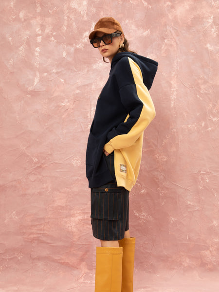 OVERSIZED HOODIE - DARK BLUE/YELLOW