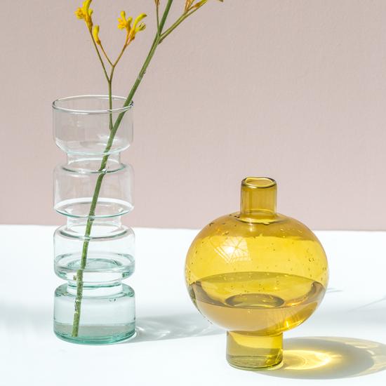 Vase recycled glass round - Amber green