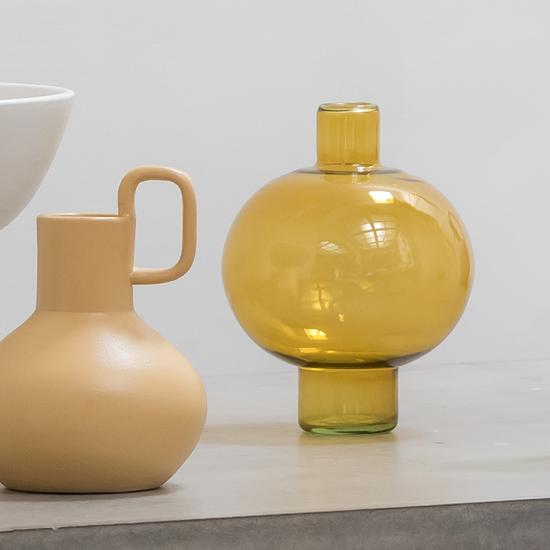 Vase recycled glass round - Amber green