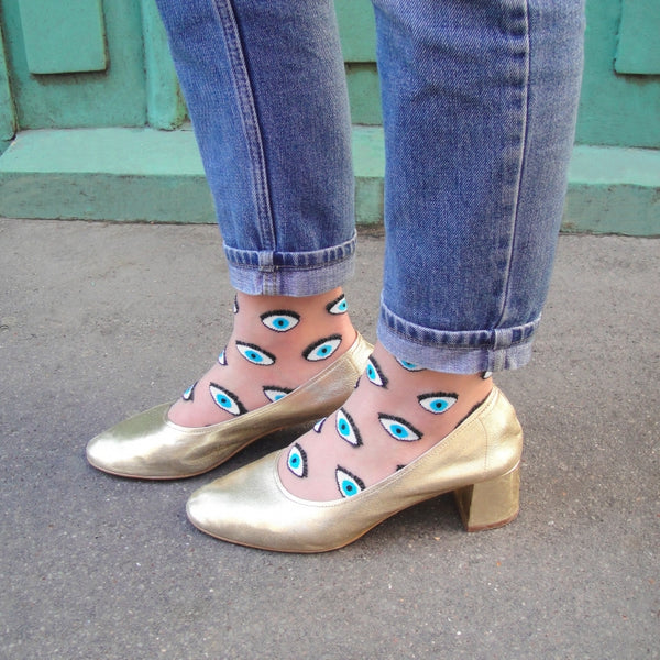 Eyes Blue Sheer Socks
