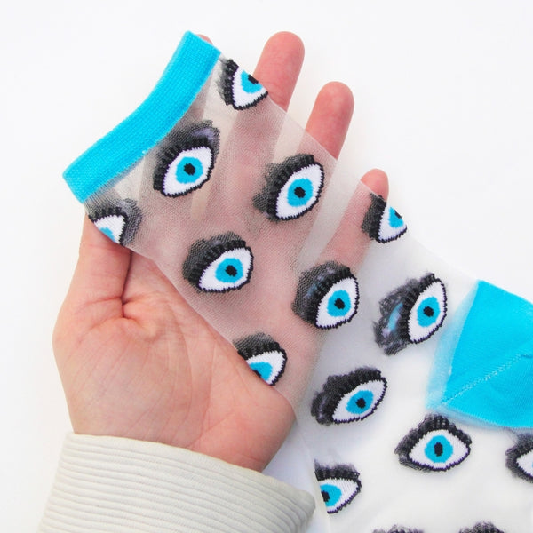 Eyes Blue Sheer Socks