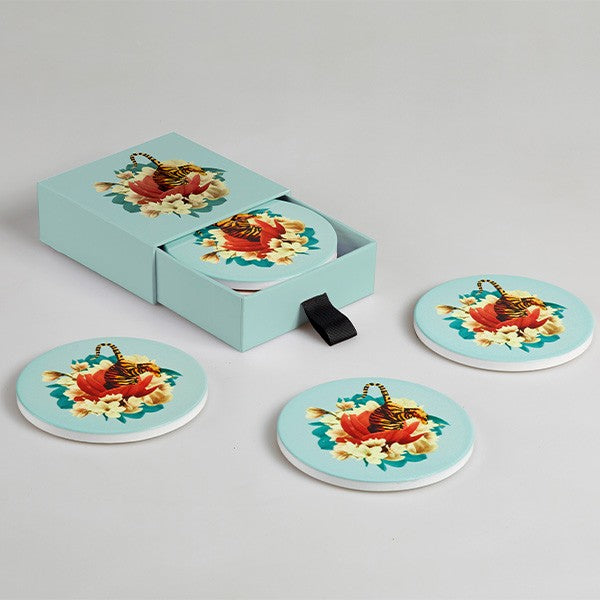 Set of 4 ceramic coasters - Tiger flower