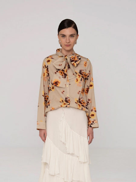 JULIETTE FLORAL PRINT RIBBON BLOUSE