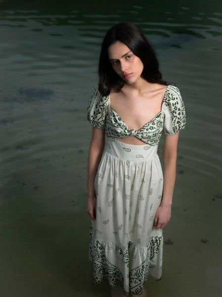 MASTER GREEN PAISLEY-STYLE PRINT MAXI DRESS