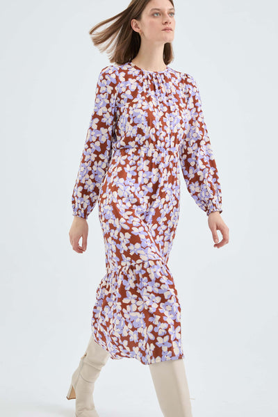 Midi flared dress with flower print
