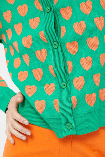 Hearts Knit Cardigan - Green