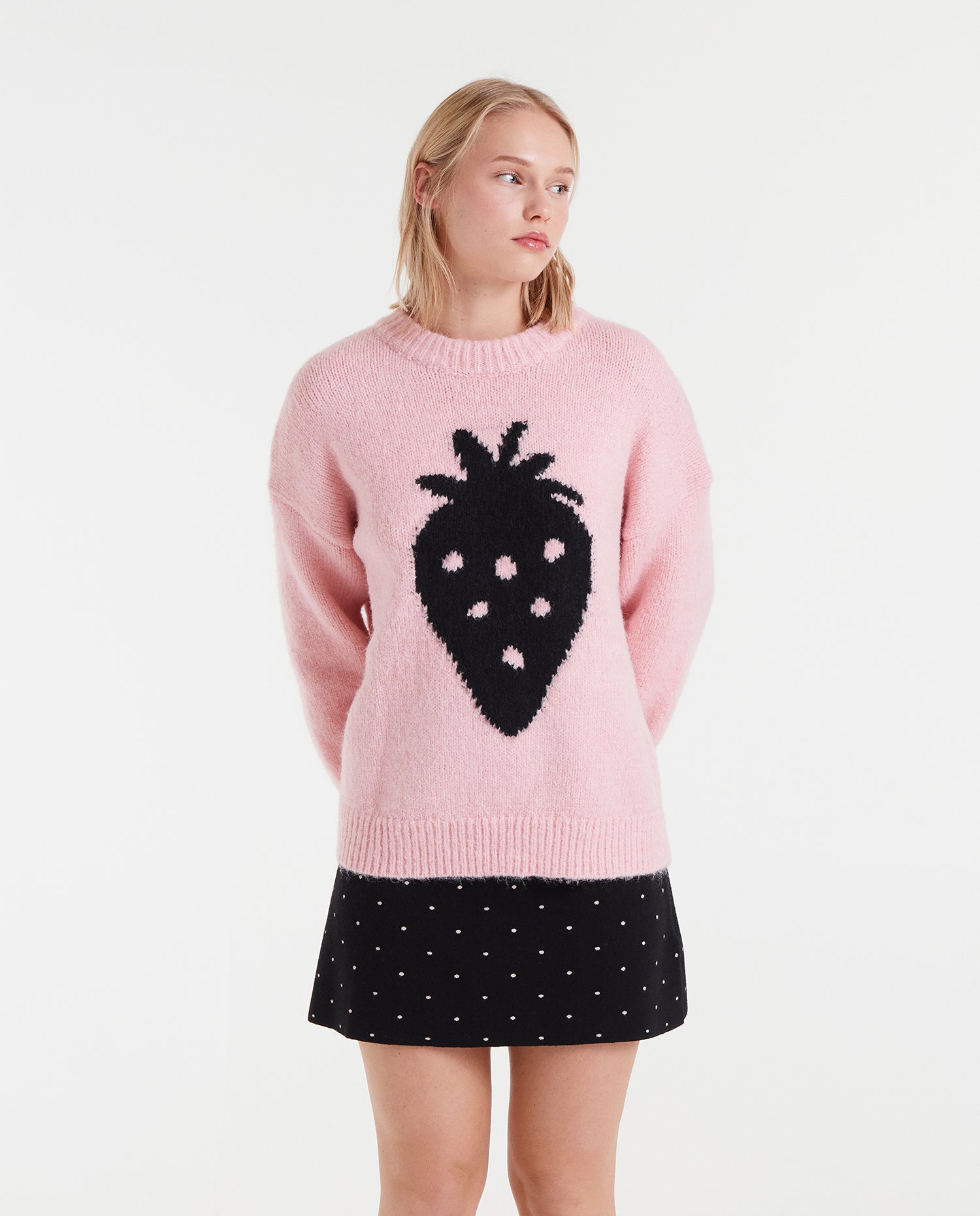 Jacquard knit sweater with Strawberry print