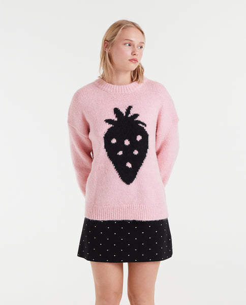 Jacquard knit sweater with Strawberry print