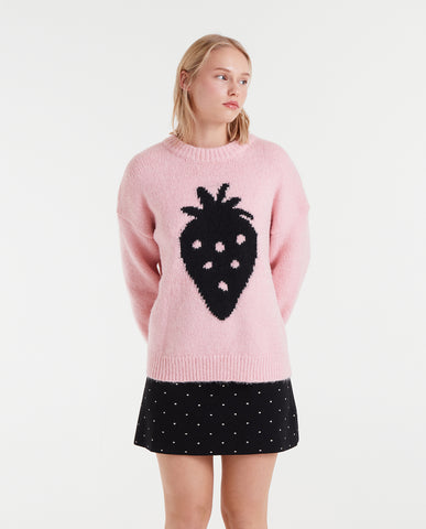 Jacquard knit sweater with Strawberry print
