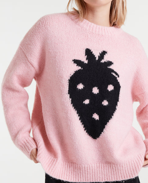 Jacquard knit sweater with Strawberry print