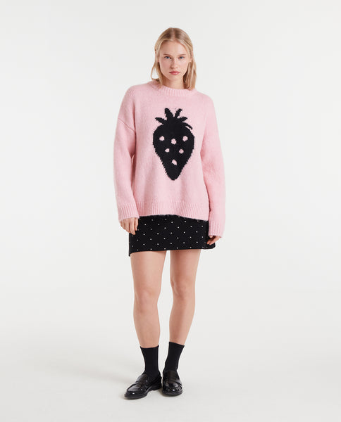 Jacquard knit sweater with Strawberry print