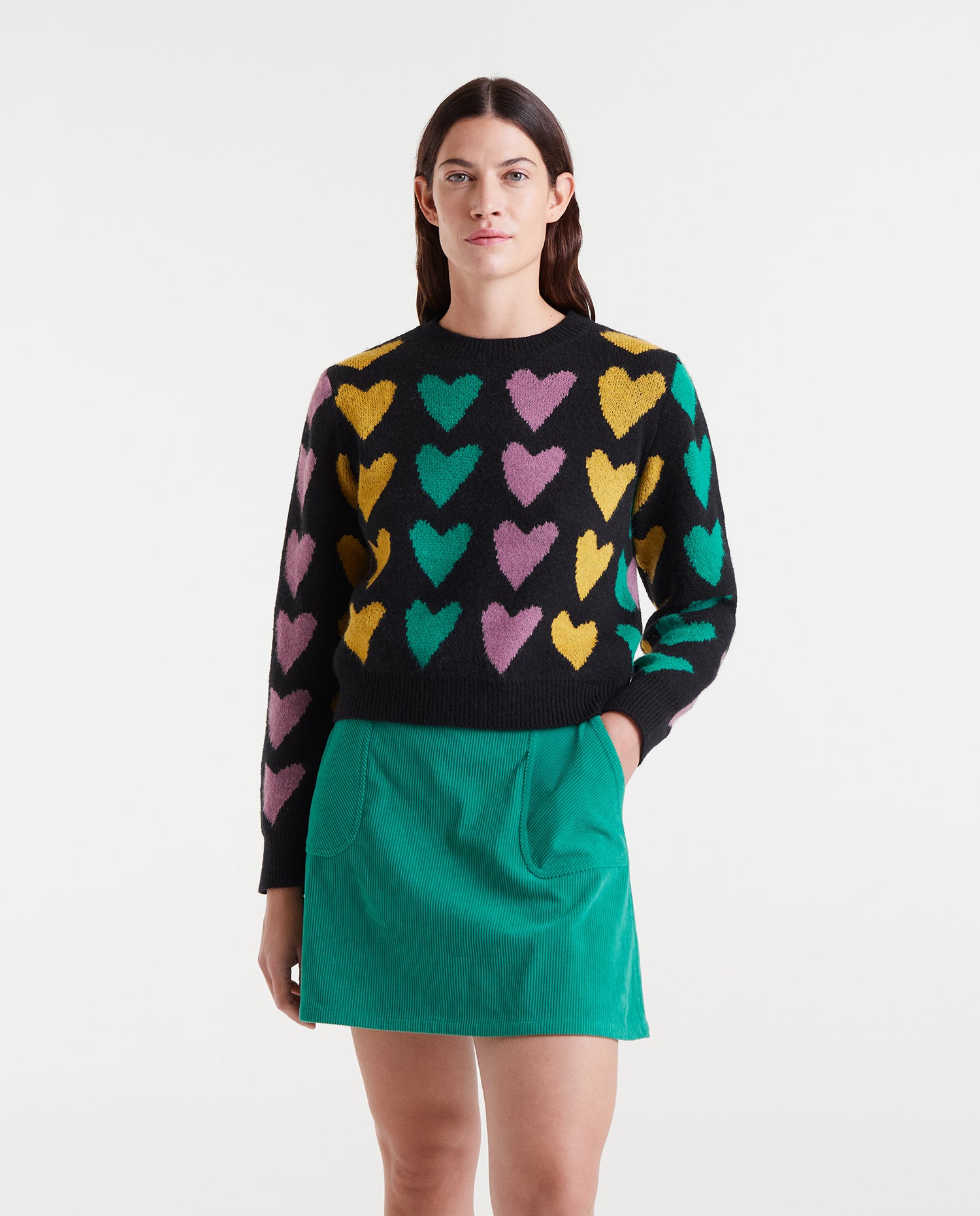 Jacquard knit sweater with Cupid lines print