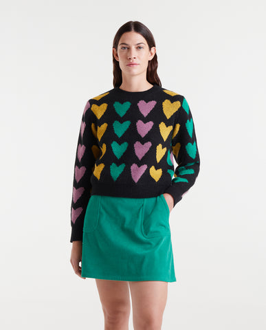 Jacquard knit sweater with Cupid lines print