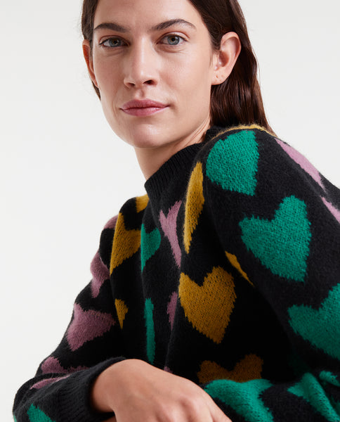 Jacquard knit sweater with Cupid lines print