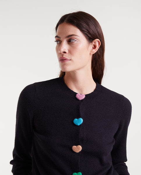 Black knitted cardigan with heart detail