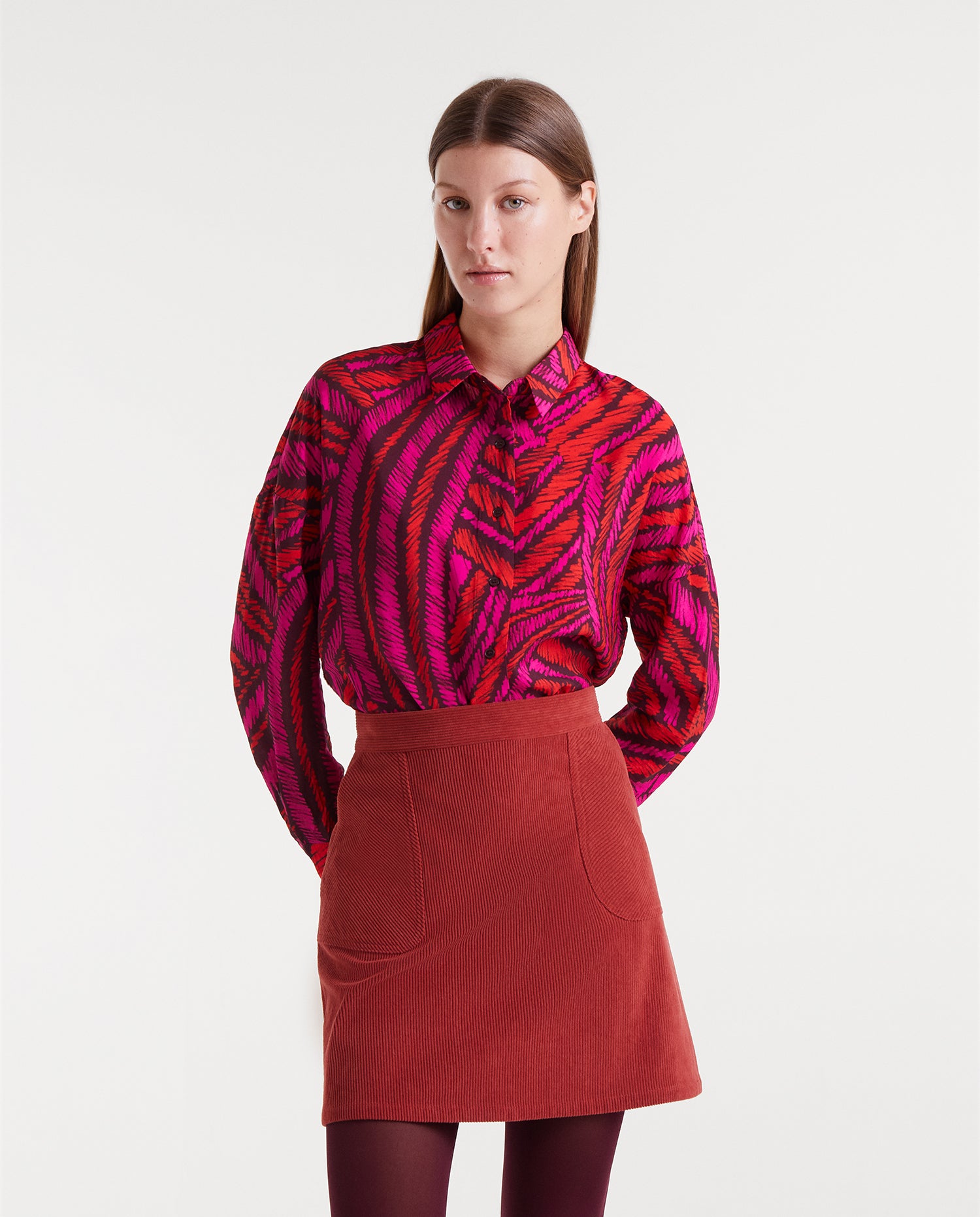 Fedora print lightweight crepe shirt