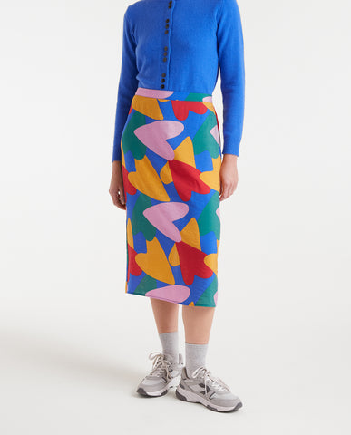 Lightweight crepe midi skirt with Cupid print