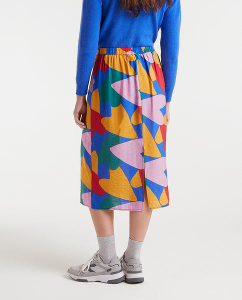 Lightweight crepe midi skirt with Cupid print