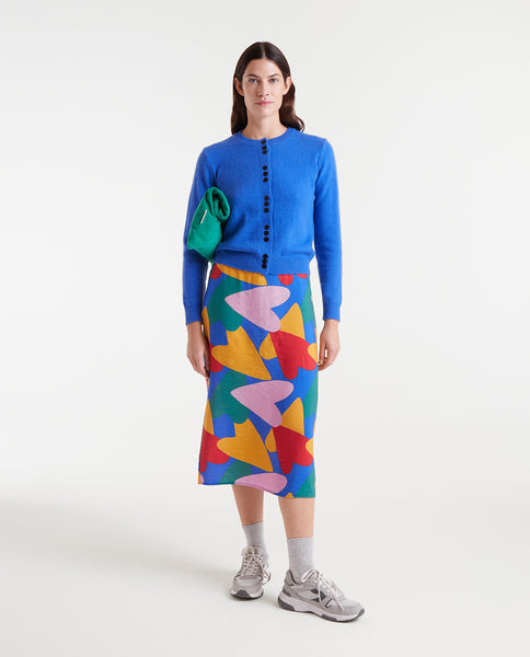Lightweight crepe midi skirt with Cupid print