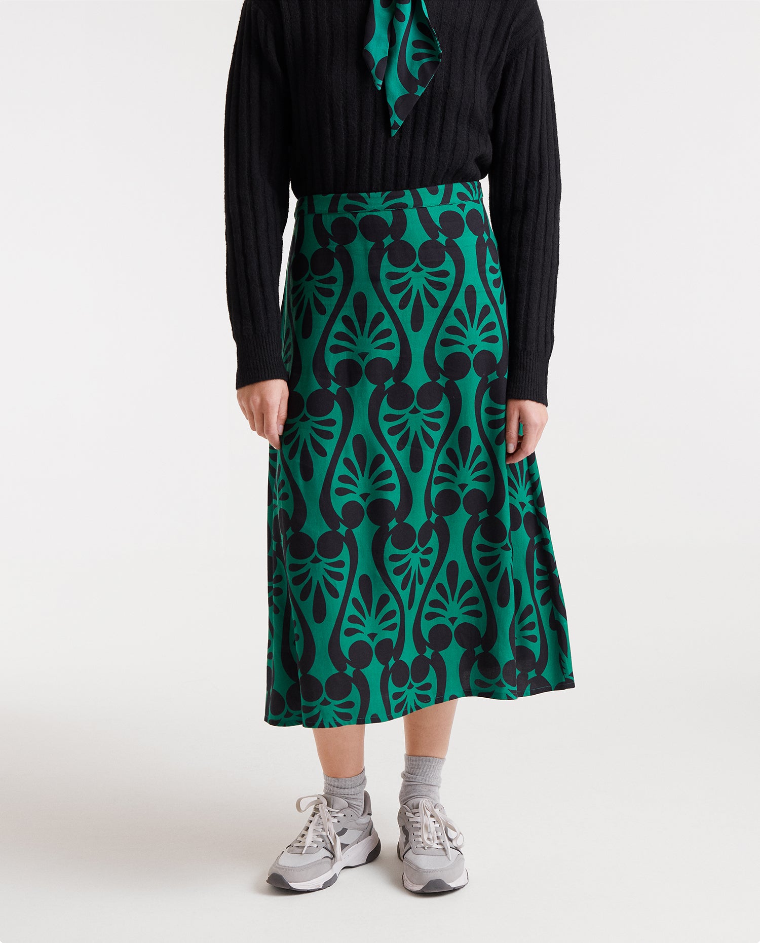 Baroque print midi skirt