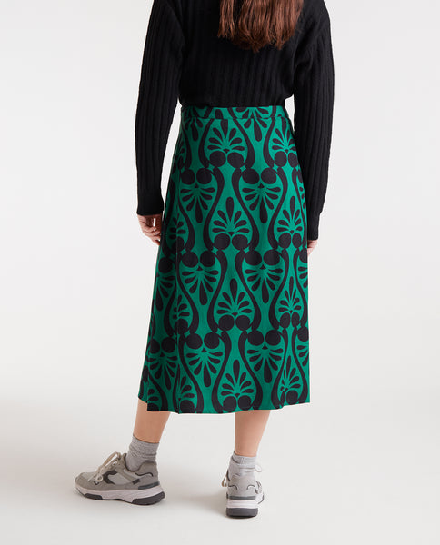 Baroque print midi skirt