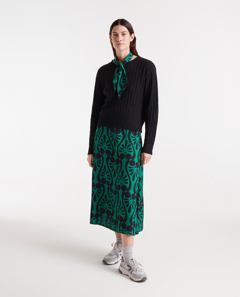 Baroque print midi skirt