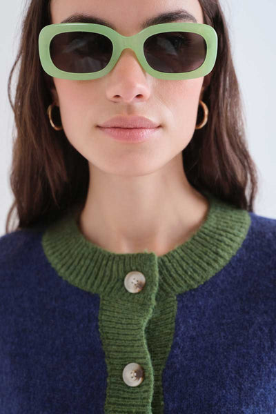 Blue and green two-tone knit cardigan
