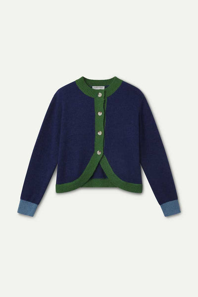 Blue and green two-tone knit cardigan