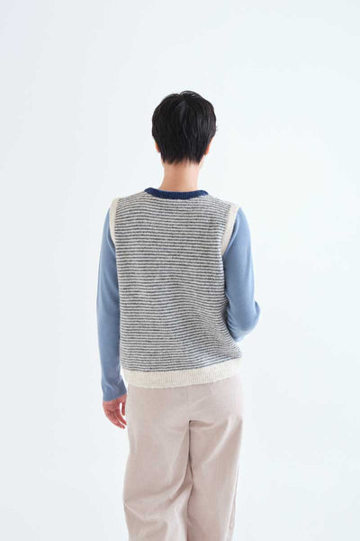 Knitted vest with navy and white striped print