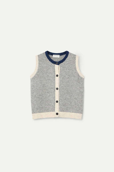 Knitted vest with navy and white striped print