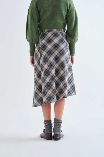 100% cotton green plaid midi skirt