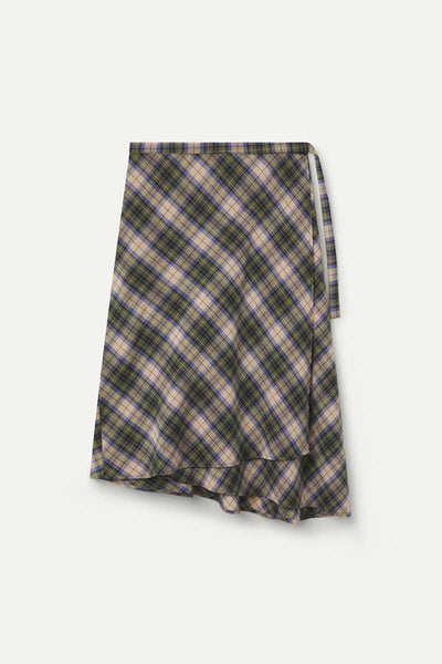 100% cotton green plaid midi skirt