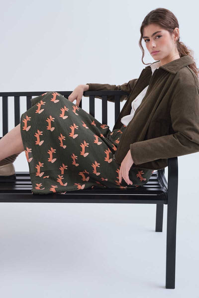 Fox Print Midi Skirt