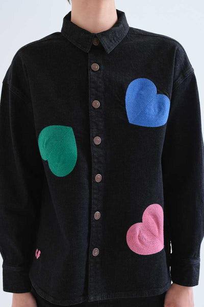 Black denim shirt with Candy print