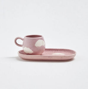 Cloud Esspresso  Mug and Tray Set - Pink