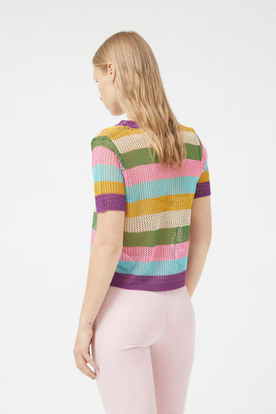 Striped openwork knit top