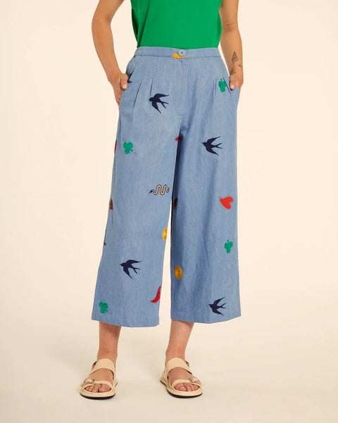 Embroidered Denim Cullote