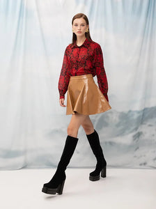 LONG-SLEEVE CHIFON SHIRT FLOWERS RED