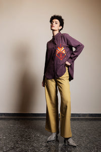 Eggplant Shirt with Embroidery